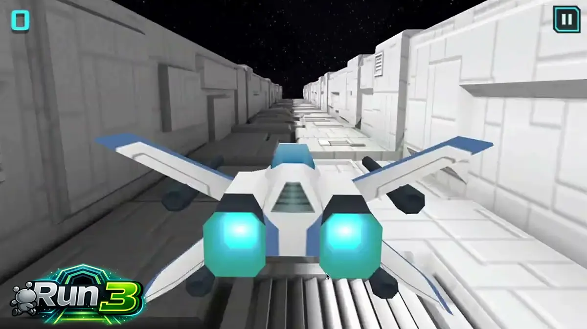X Trench Run gameplay screenshot showing starfighter flight and trench obstacles