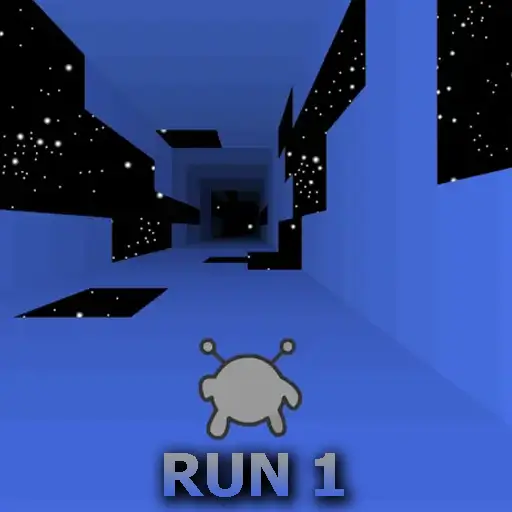  A playful alien running through a gravity-defying space tunnel in Run 1